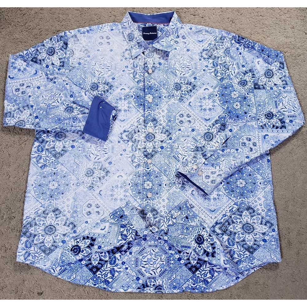 Tommy Bahama Shirt XL Blue Mediterranean Mykonos Reverse Print Flip Silk Summer - Picture 2 of 14